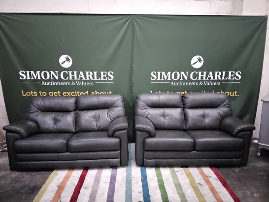 QUALITY BRITISH MADE HARDWOOD FRAMED G-PLAN STANTON REGENT CHARCOAL LEATHER PAIR OF TWO SEATER SOFAS