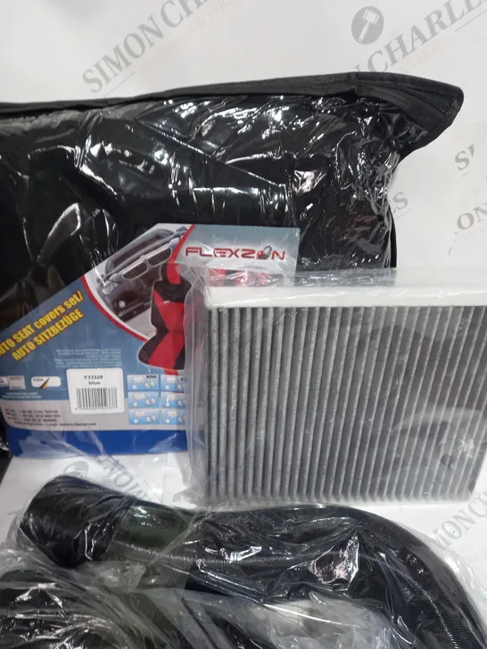 LOT OF ASSORTED ITEMS TO INCLUDE - SEAT COVERS - FILTER - HEAT PIPES / COLLECTION ONLY 