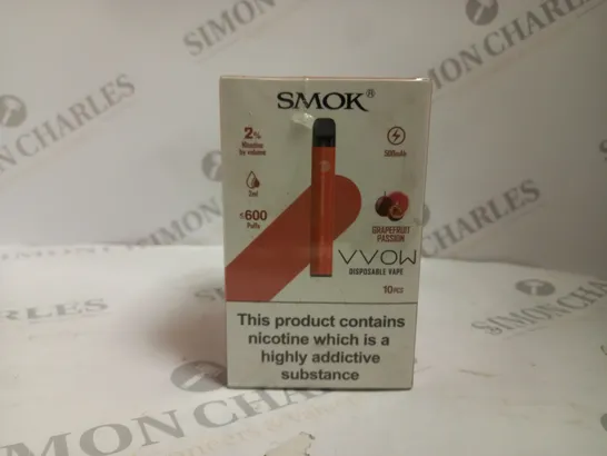 BOXED AND SEALED SMOK VVOW DISPOSABLE VAPE 10 PACK GRAPEFRUIT PASSION 