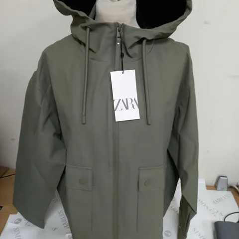 ZARA XIP THROUGH COAT IN OLIVE GREEN - UK S