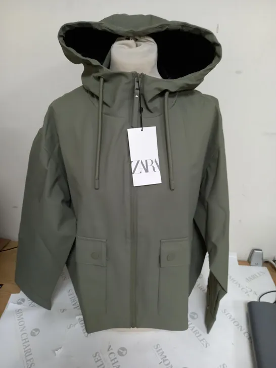 ZARA XIP THROUGH COAT IN OLIVE GREEN - UK S