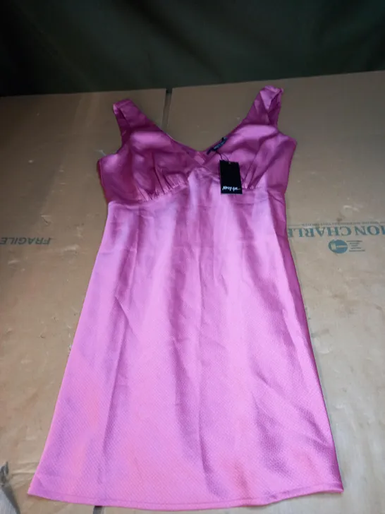 SATIN V NECK RUCHED BUST MINI DRESS PINK SIZE 12