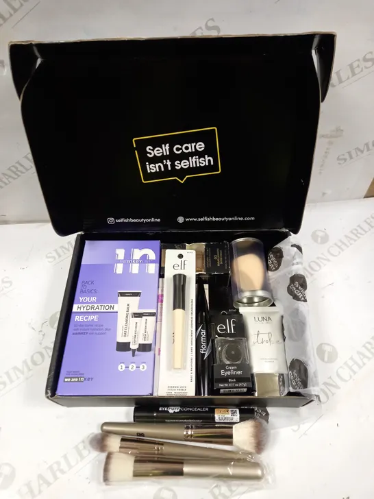 SELFISH BEAUTY PERSONALISED MAKE-UP & BEAUTY GIFT SET TO INCLUDE ELF CREAM EYELINER, HELLO SUNDAY MATTE SERUM, LUNA HIGHLIGHTING PRIMER ETC 