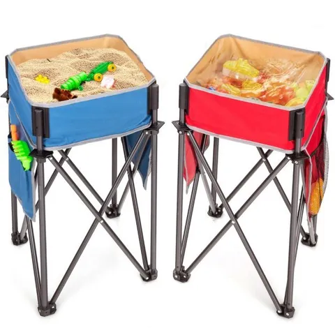 BOXED COSTWAY 2 PIECES FOLDING CAMPING TABLES WITH LARGE CAPACITY STORAGE SINK AND ANTI-SKID FEET