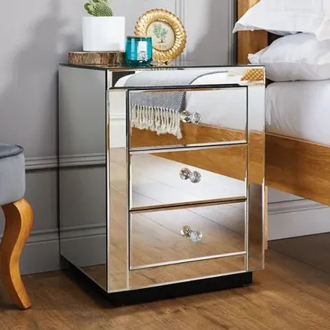 BOXED HIRO MIRRORED BEDSIDE TABLE (1 BOX)