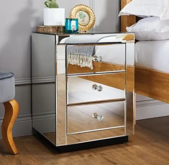 BOXED HIRO MIRRORED BEDSIDE TABLE (1 BOX)