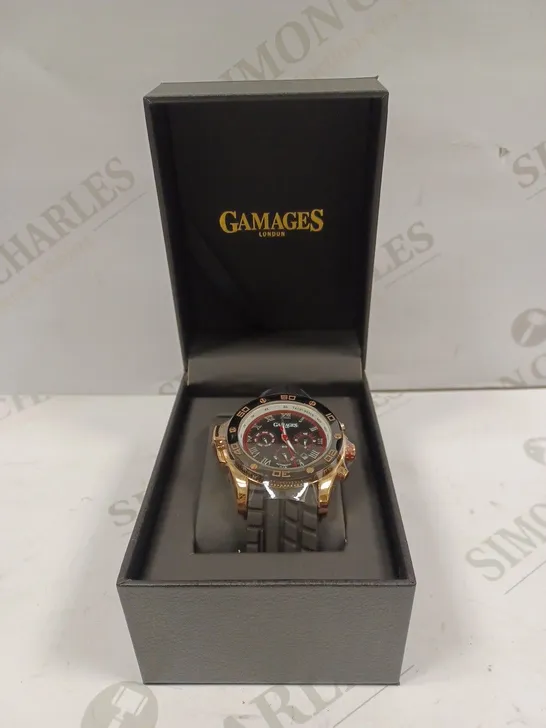 GAMAGES OF LONDON LIMITED EDITION HAND ASSEMBLED DRIVER AUTOMATIC ROSE GOLD WATCH RRP £705