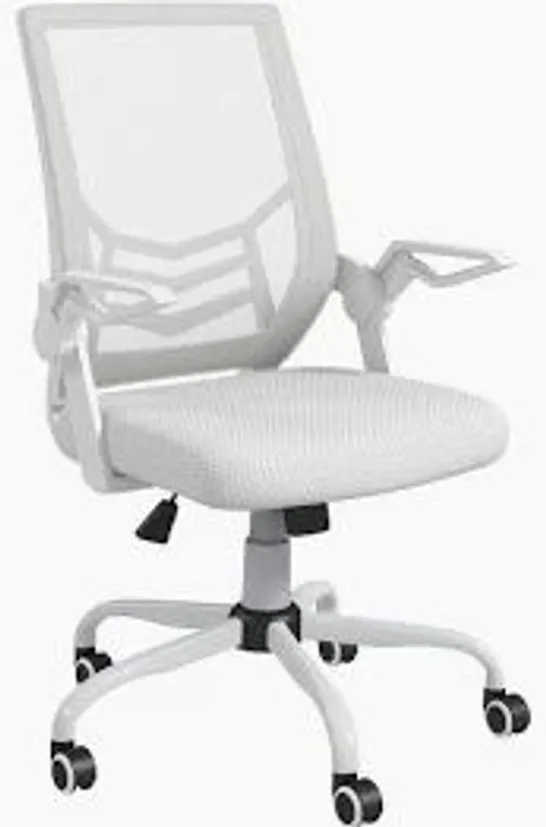 BOXED VINSETTO MESH OFFICE CHAIR, COMPUTER DESK CHAIR WITH FLIP-UP ARMRESTS, LUMBAR BACK SUPPORT AND SWIVEL WHEELS, WHITE