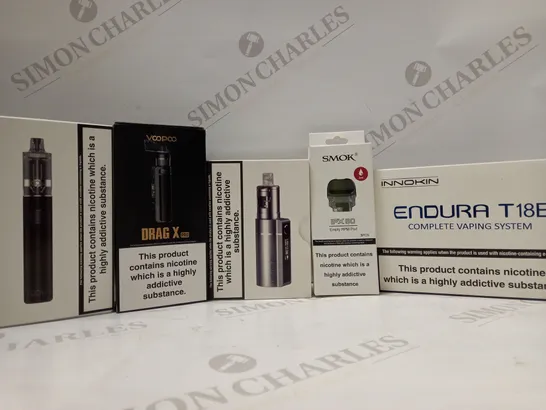 LOT OF APPROX 20 E-CIGARETTES & PARTS TO INCLUDE-INNOKIN ENDURA T18E VAPING STARTER KIT-VOOPOO DRAG X - SMOK IPX 80 ECT