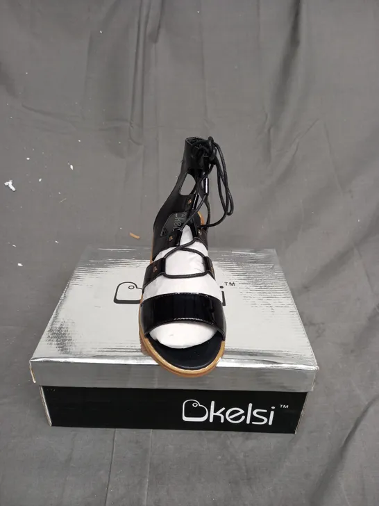 BOX OF APPROXIMATELY 12 BOXED KELSI WEDGED SANDAL SHOES IN VARIOUS SIZES