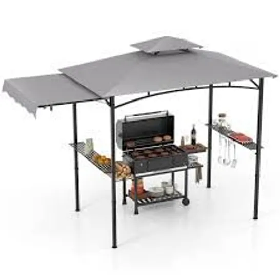 BOXED COSTWAY 10.5 X 5 FT OUTDOOR DOUBLE-TIER GRILL GAZEBO W/ SIDE AWNING & 2 SIDE METAL SHELF (1 BOX)