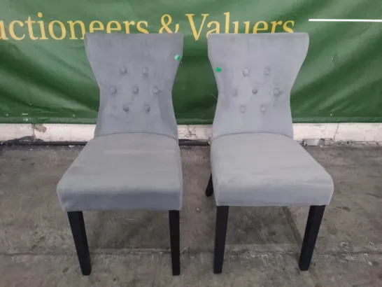 SET OF 2 NEW KENSINGTON GREY VELVET BUTTON BACK DINING CHAIR (BLACK LEG)