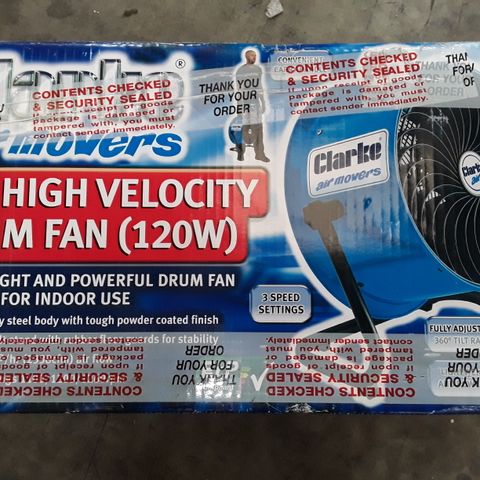 BOXED CLARKE AIR MOVERS 14" HIGH VELOCITY DRUM FAN (120W)