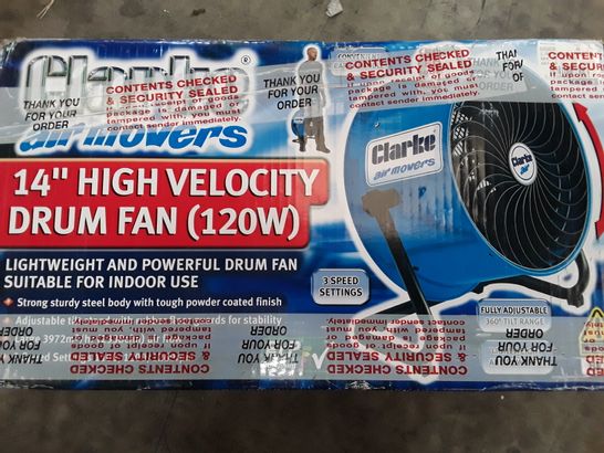 BOXED CLARKE AIR MOVERS 14" HIGH VELOCITY DRUM FAN (120W)