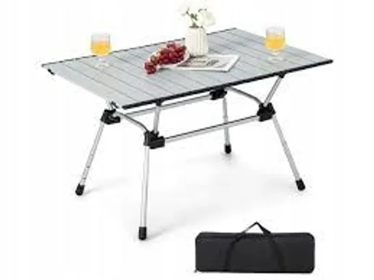 BOXED COSTWAY FOLDING HEAVY-DUTY ALUMINUM CAMPING TABLE WITH CARRYING BAG - SILVER (1 BOX)