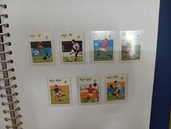 STAMP ALBUM WITH VARIOUS FOOTBALL THEMED STAMPS - 37 PAGES CONTAINING STAMPS