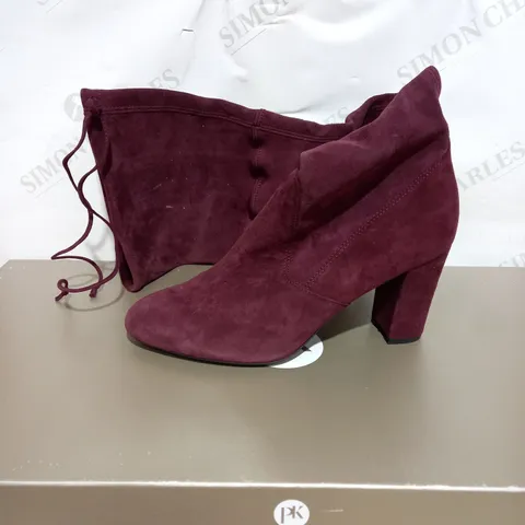 PETER KAISER SUEDE HEELED KNEE HIGH BOOTS, BURGUNDY - SIZE 7