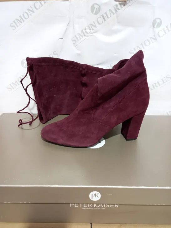 PETER KAISER SUEDE HEELED KNEE HIGH BOOTS, BURGUNDY - SIZE 7