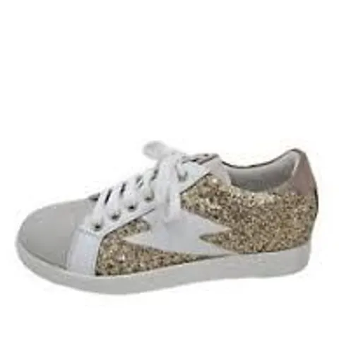 DUNE LONDON ENERGISED BOLT TRAINERS IN SPARKLE GOLD SIZE 6