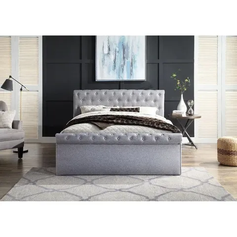 BOXED DORIAN UPHOLSTERED OTTOMAN BED KING SIZE (2 BOXES) 