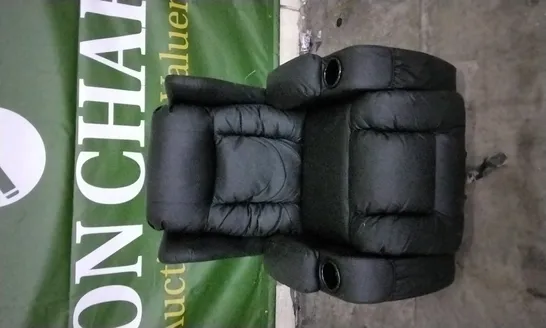 QUALITY DESIGNER BLACK LEATHER POWER RECLINER ARMCHAIR WITH CUPHOLDERS