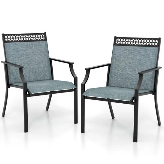 BOXED COSTWAY SET OF 2 STACKABLE GARDEN CHAIRS MADE OF TEXTILENE AND METAL FRAME 56 X 70 X 84cm - GREY