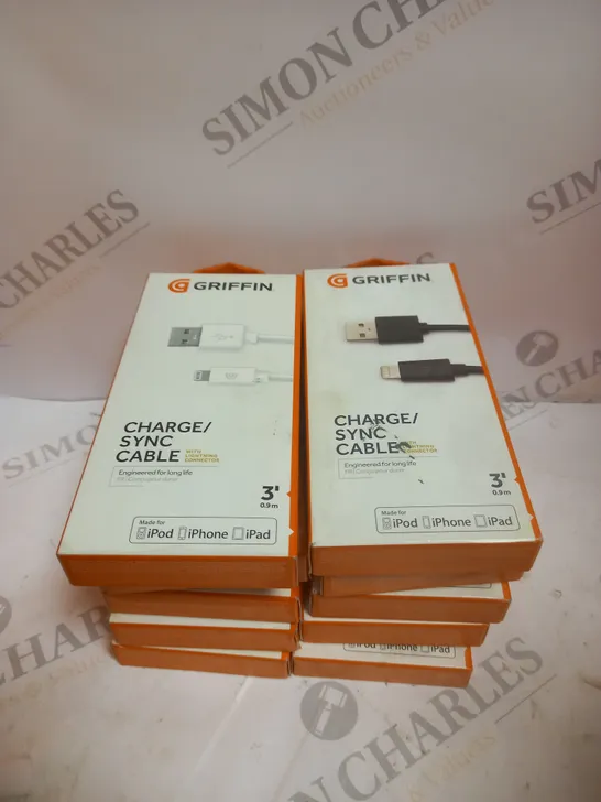 APPROXIMATELY 10 BOXED GRIFFIN LIGHTNING TO USB CHARGE/SYNC CABLES IN BLACK & WHITE - 0.9M