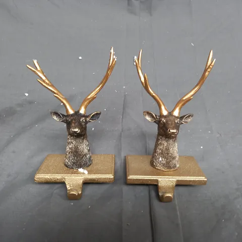 BOXED SET OF TWO ALISON CORK ANIMAL STOCKING HOLDERS - STAG