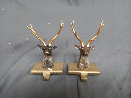 BOXED SET OF TWO ALISON CORK ANIMAL STOCKING HOLDERS - STAG