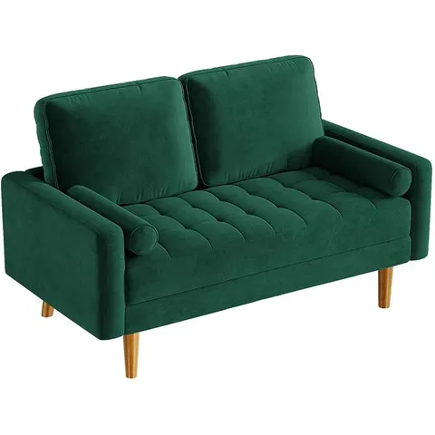 BOXED TWO SEATER UPHOLSTERED LOVESEAT GREEN FABRIC 