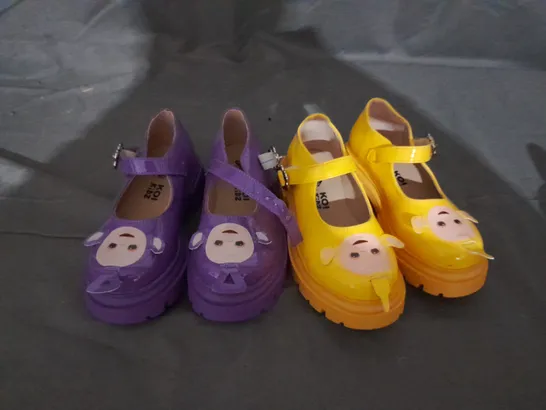 4 PAIRS OF KOI KIDZ TELETUBBIES MARY JANES IN YELLOW, GREEN, RED, PURPLE SIZE 31