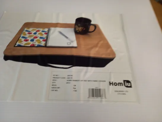 BOXED HOM-IU BAMBOO LAP TRAY WITH FABRIC CUSHION