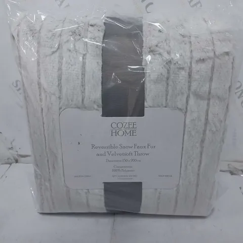 BOXED COZEE HOME REVERSIBLE FAUX FUR AND VELVET SOFT THROW IN TAUPE