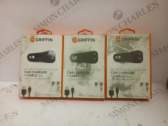 3 X BOXED GRIFFIN ULTRA-POWERFUL DUAL USB CAR CHARGERS & MICRO USB CABLE 