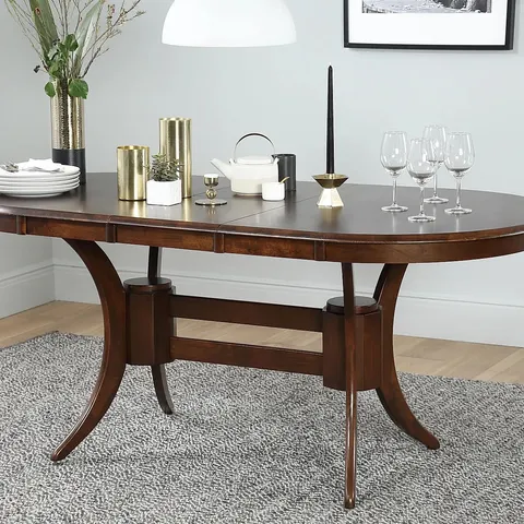 BOXED DESIGNER TOWNHOUSE DARK WOOD OVAL EXTENDING DINING TABLE  (2 BOXES)