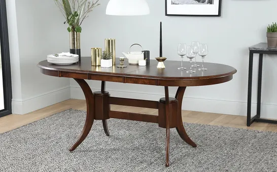 BOXED DESIGNER TOWNHOUSE DARK WOOD OVAL EXTENDING DINING TABLE  (2 BOXES)