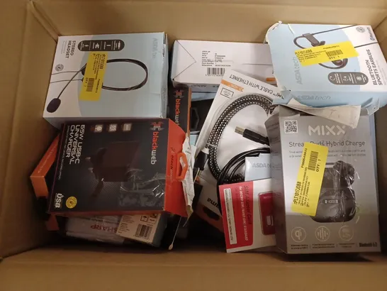 APPROXIMATELY 20 ASSORTED ELECTRICAL ITEMS TO INCLUDE FIRE STICKS , MIXX 0X1 HEADPHONES, CHARGERS, ETC