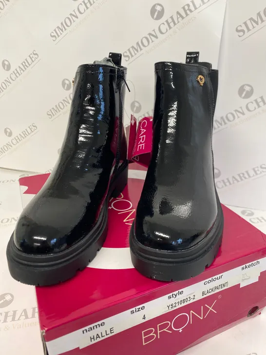 BOXED PAIR OF BRONX SIZE 4 BLACK BOOTS