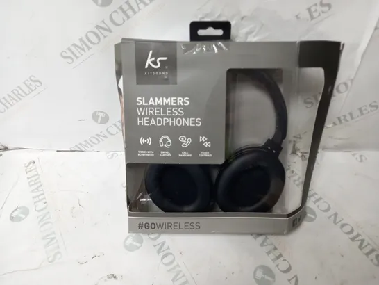 7 BOXED KITSOUND SLAMMERS WIRELESS HEADPHONES IN BLACK/BLUE