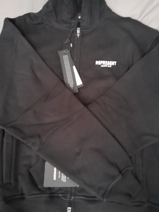 REPRESENT OWNERS CLUB ZIP-UP HOODED JACKET IN BLACK SIZE SMALL