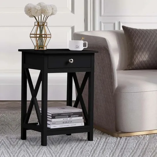 BOXED SERAPHINE 1 DRAWER BEDSIDE TABLE - BLACK (1 BOX)