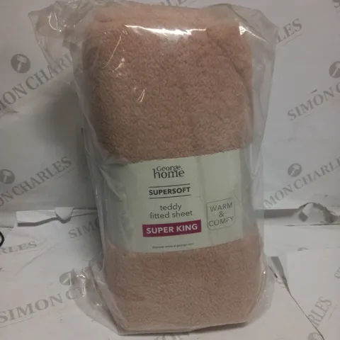 BRAND NEW GEORGE HOME SUPERSOFT TEDDY FITTED SHEET, SUPERKING, PINK