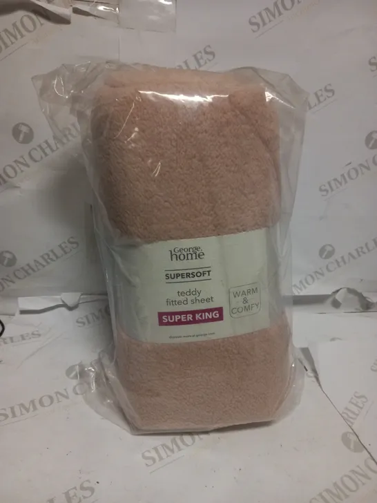 BRAND NEW GEORGE HOME SUPERSOFT TEDDY FITTED SHEET, SUPERKING, PINK