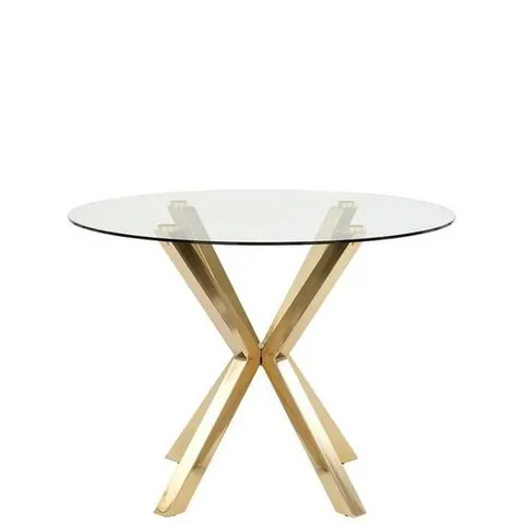 BOXED CHOPSTICK 100CM ROUND BRASS DINING TABLE AND SET OF 4 CHAIRS (2 BOXES)
