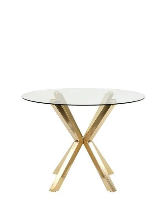 BOXED CHOPSTICK 100CM ROUND BRASS DINING TABLE AND SET OF 4 CHAIRS (2 BOXES) RRP £669