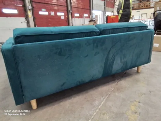 QUALITY CRUSHED VELVET UPHOLSTERED TEAL 2 SEATER SOFA