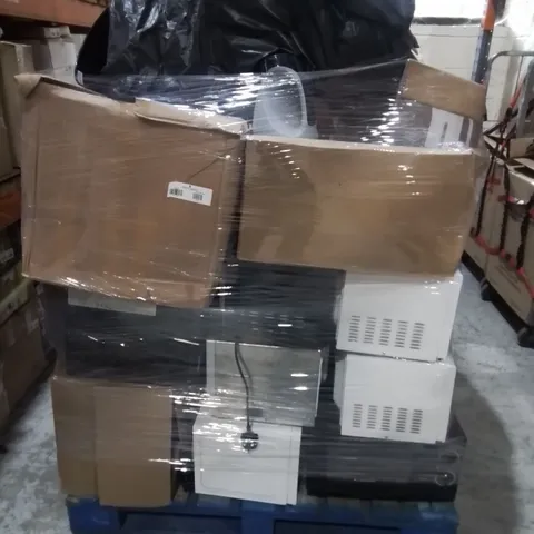 PALLET OF ASSORTED HOUSEHOLD ITEMS TO INCLUDE VARIOUS MICROWAVES, TV AERIALS AND KETTLES