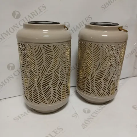 GARDEN REFLECTIONS SET OF 2 PATTERNED SOLAR LANTERNS, LEAF