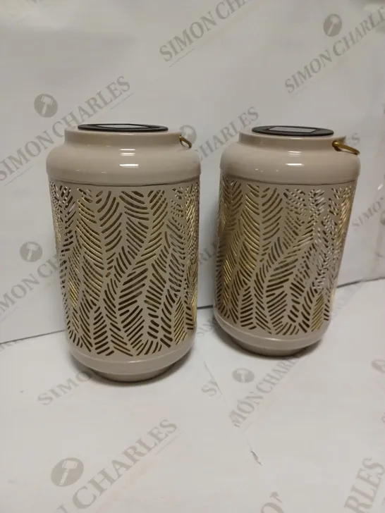 GARDEN REFLECTIONS SET OF 2 PATTERNED SOLAR LANTERNS, LEAF