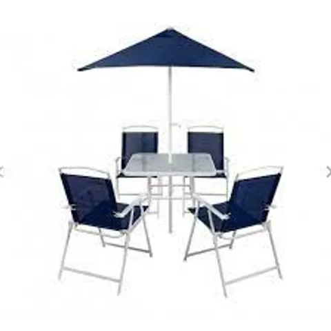 4 BRAND NEW BOX GEORGE HOME MIAMI BLUE FOLDING GARDEN CHAIRS AND PARASOL